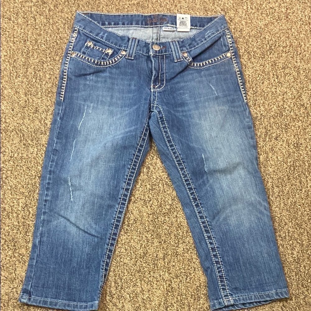 Cruel Girl Melissa Medium Blue Cropped Jeans With Contrast Stitching
